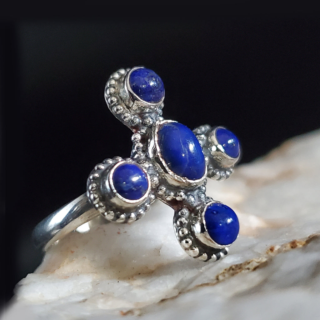 Cross My Heart / 8 / Designer Jewelry Natural Blue Lapis Stone Unique Ring Hypoallergenic Silver 925 Ring Gift for Momen