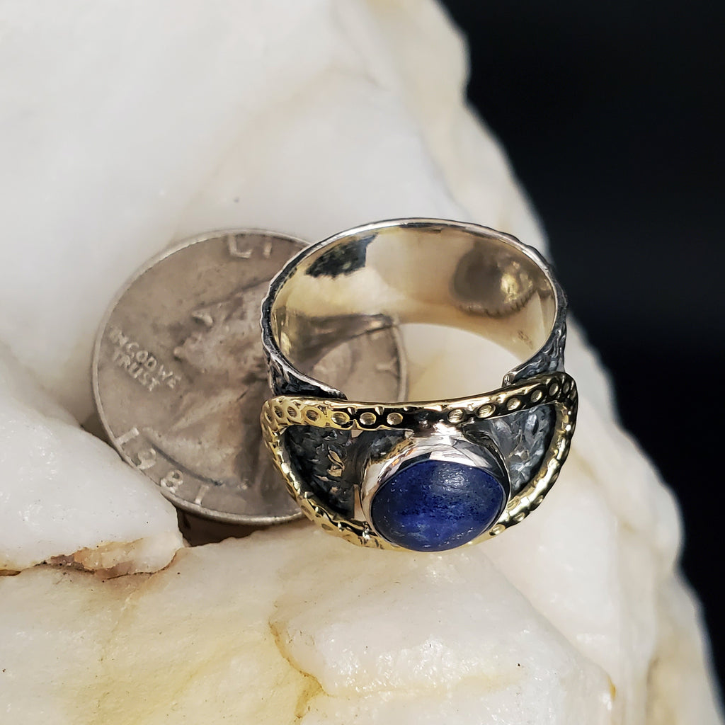Whisper Fringe / 8 / Designer Jewelry Natural Lapis Stone Unique Ring Hypoallergenic Silver 925/14K Gold Ring Gift for Momen