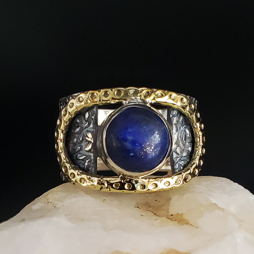 Whisper Fringe / 8 / Designer Jewelry Natural Lapis Stone Unique Ring Hypoallergenic Silver 925/14K Gold Ring Gift for Momen