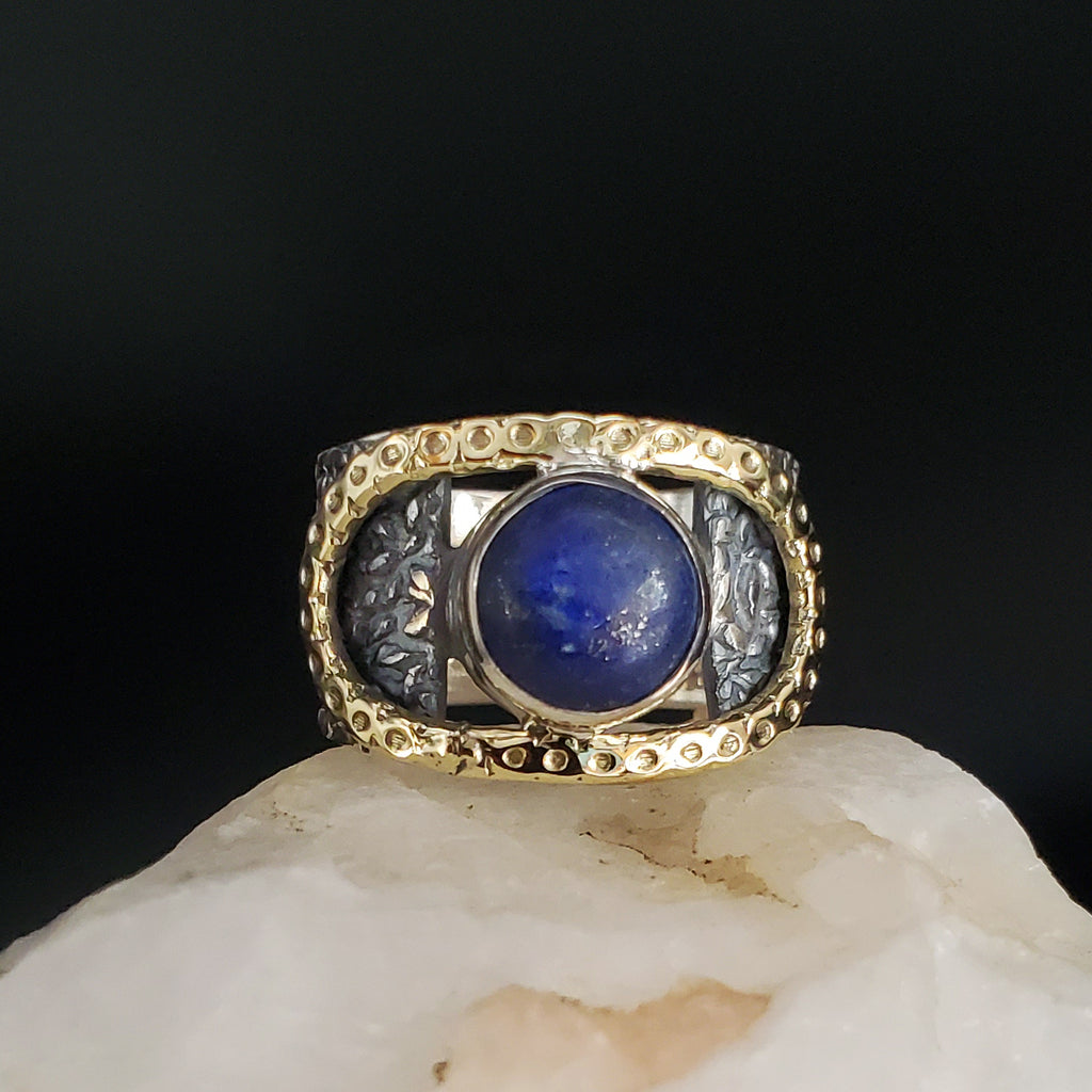 Whisper Fringe / 8 / Designer Jewelry Natural Lapis Stone Unique Ring Hypoallergenic Silver 925/14K Gold Ring Gift for Momen