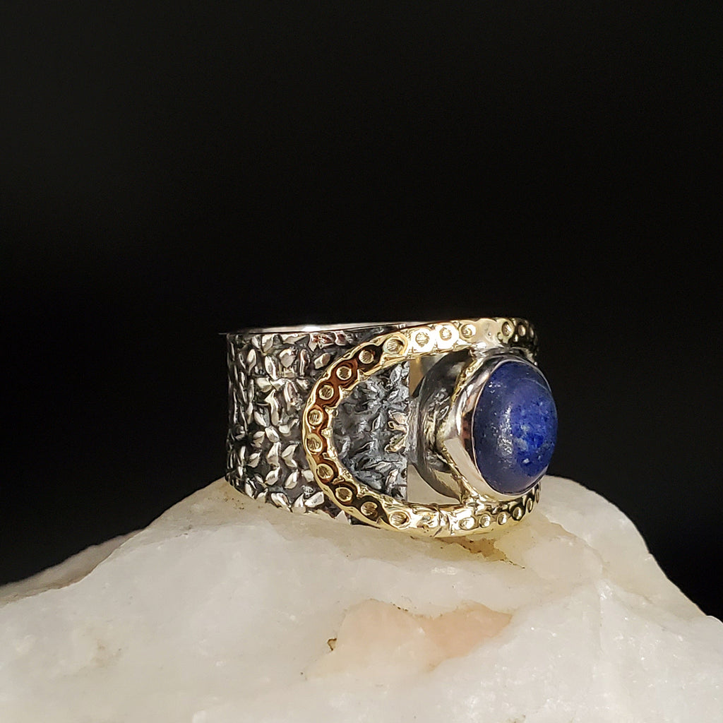 Whisper Fringe / 8 / Designer Jewelry Natural Lapis Stone Unique Ring Hypoallergenic Silver 925/14K Gold Ring Gift for Momen