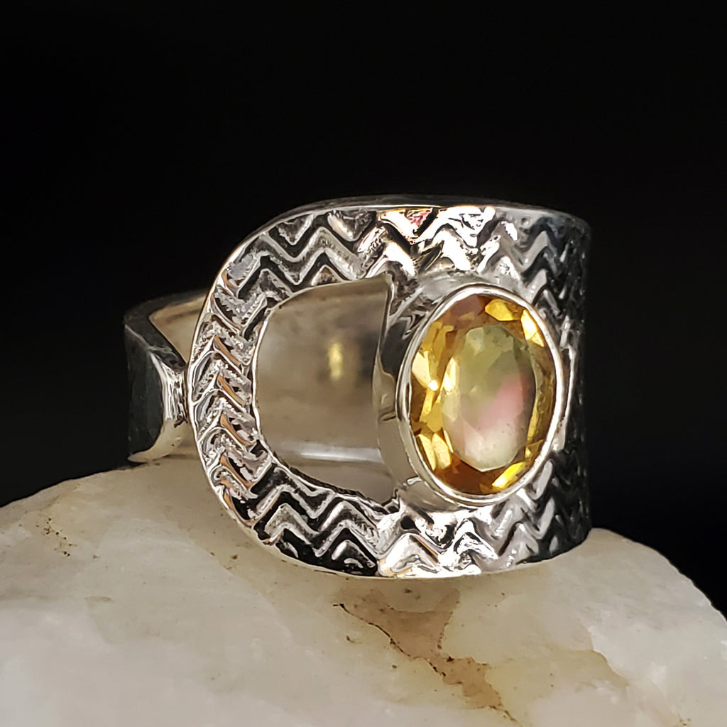 Under The Sun / 7.3 / Designer Jewelry Natural Citrine Gem Stone Unique Ring Hypoallergenic Silver 925 Ring Gift for Momen