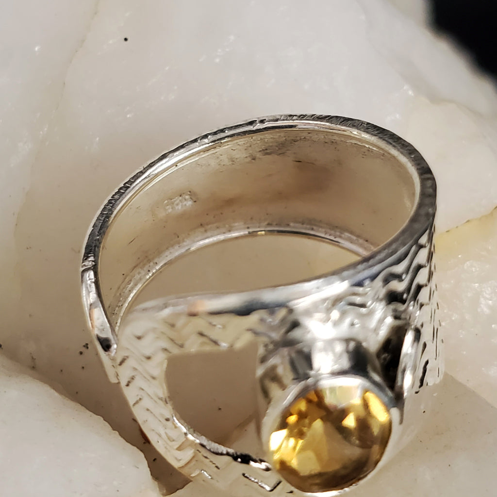 Under The Sun / 7.3 / Designer Jewelry Natural Citrine Gem Stone Unique Ring Hypoallergenic Silver 925 Ring Gift for Momen