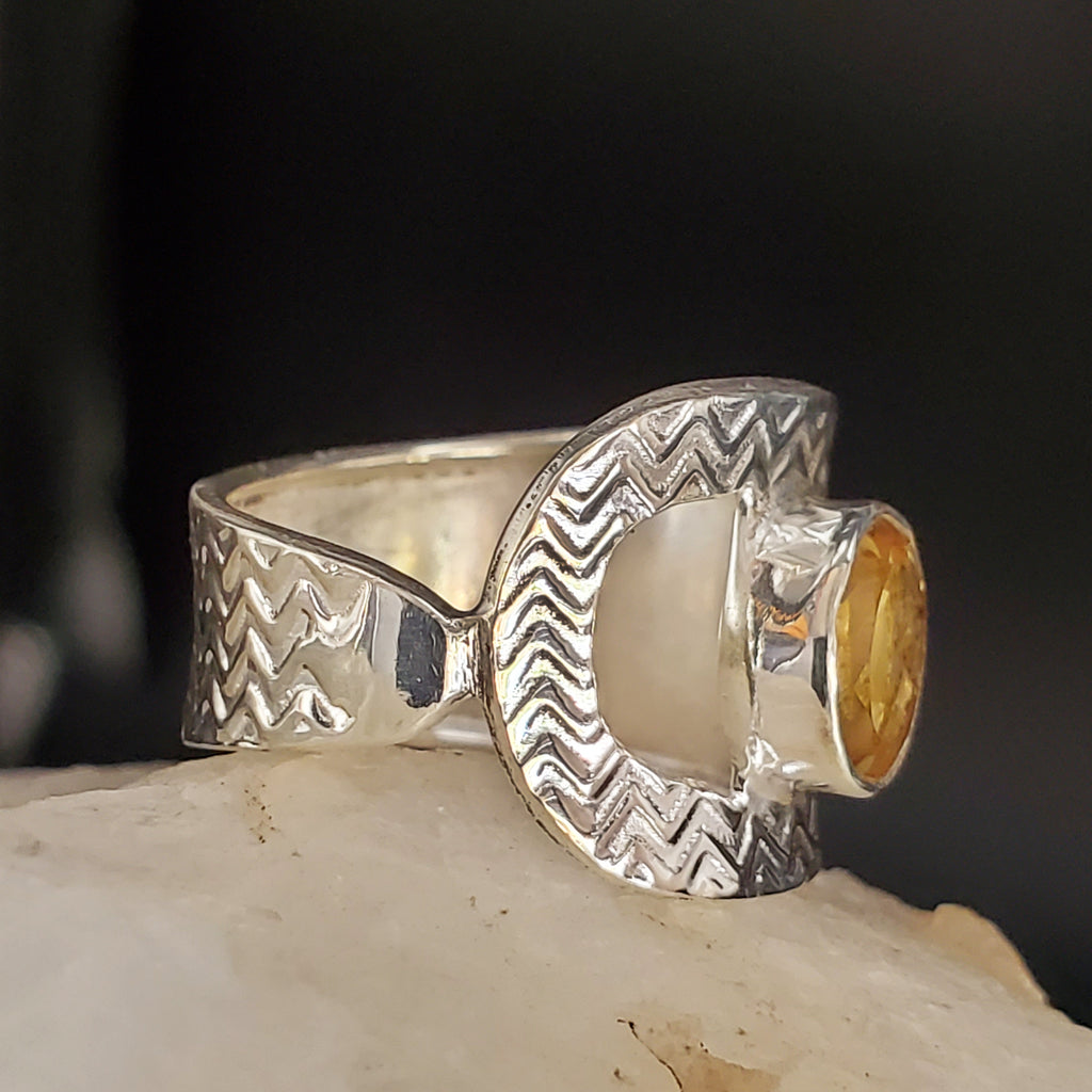 Under The Sun / 7.3 / Designer Jewelry Natural Citrine Gem Stone Unique Ring Hypoallergenic Silver 925 Ring Gift for Momen