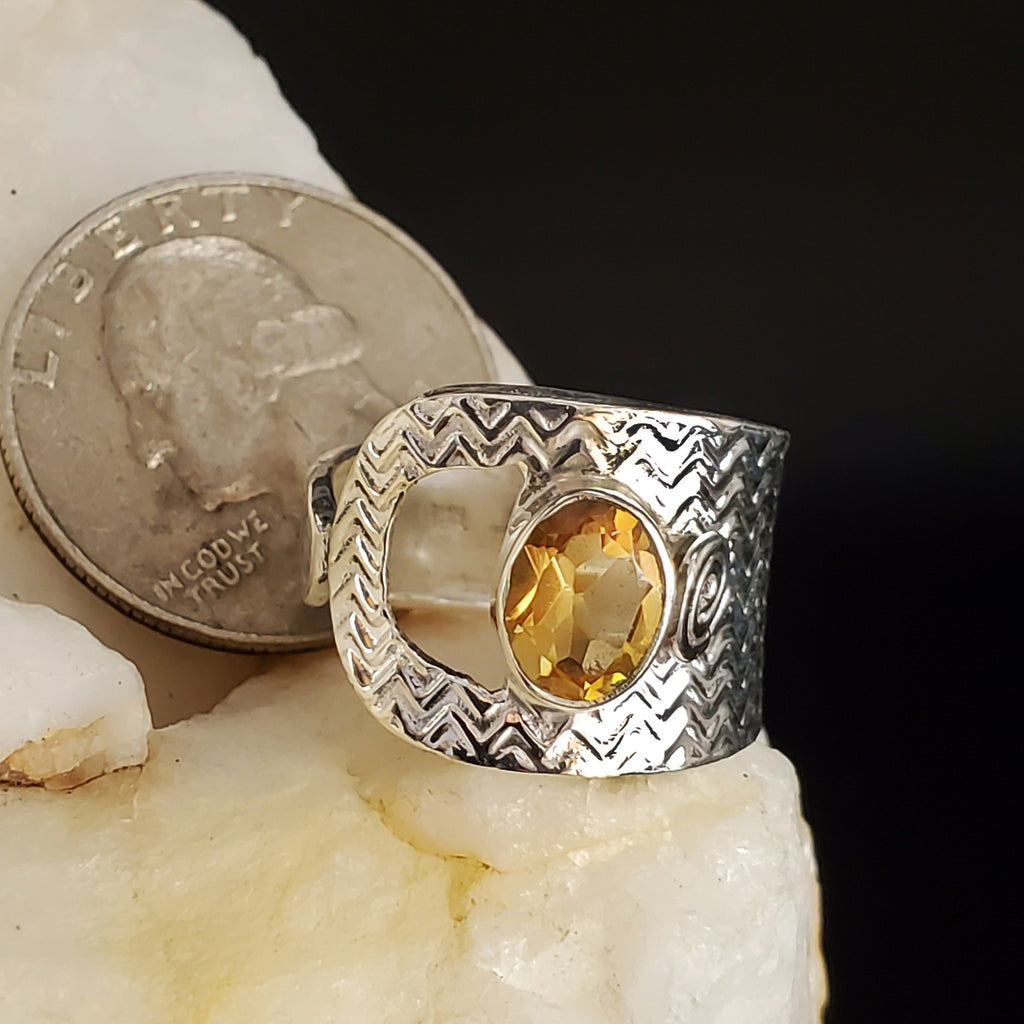 Under The Sun / 7.3 / Designer Jewelry Natural Citrine Gem Stone Unique Ring Hypoallergenic Silver 925 Ring Gift for Momen