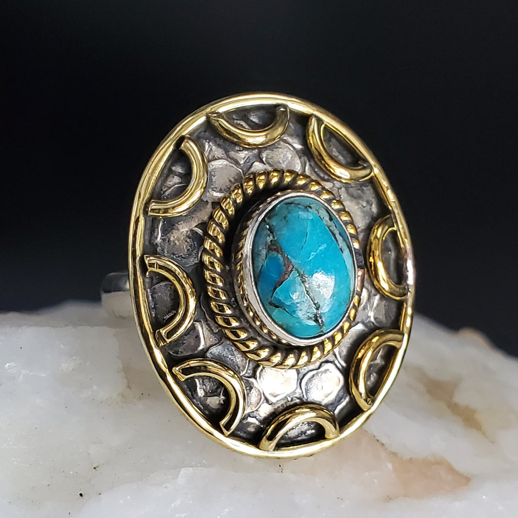Saw What I Need / 6 / Designer Jewelry Turquoise Stone Unique Ring Hypoallergenic Silver 925/14K Gold Ring Gift for Momen