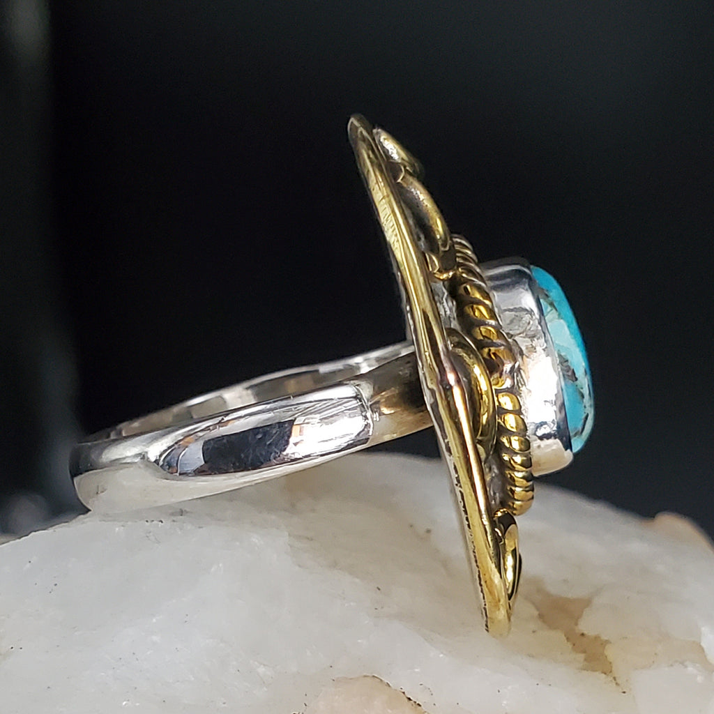 Saw What I Need / 6 / Designer Jewelry Turquoise Stone Unique Ring Hypoallergenic Silver 925/14K Gold Ring Gift for Momen