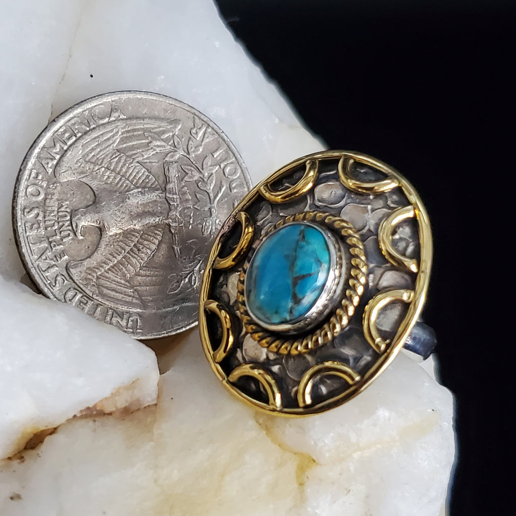 Saw What I Need / 6 / Designer Jewelry Turquoise Stone Unique Ring Hypoallergenic Silver 925/14K Gold Ring Gift for Momen