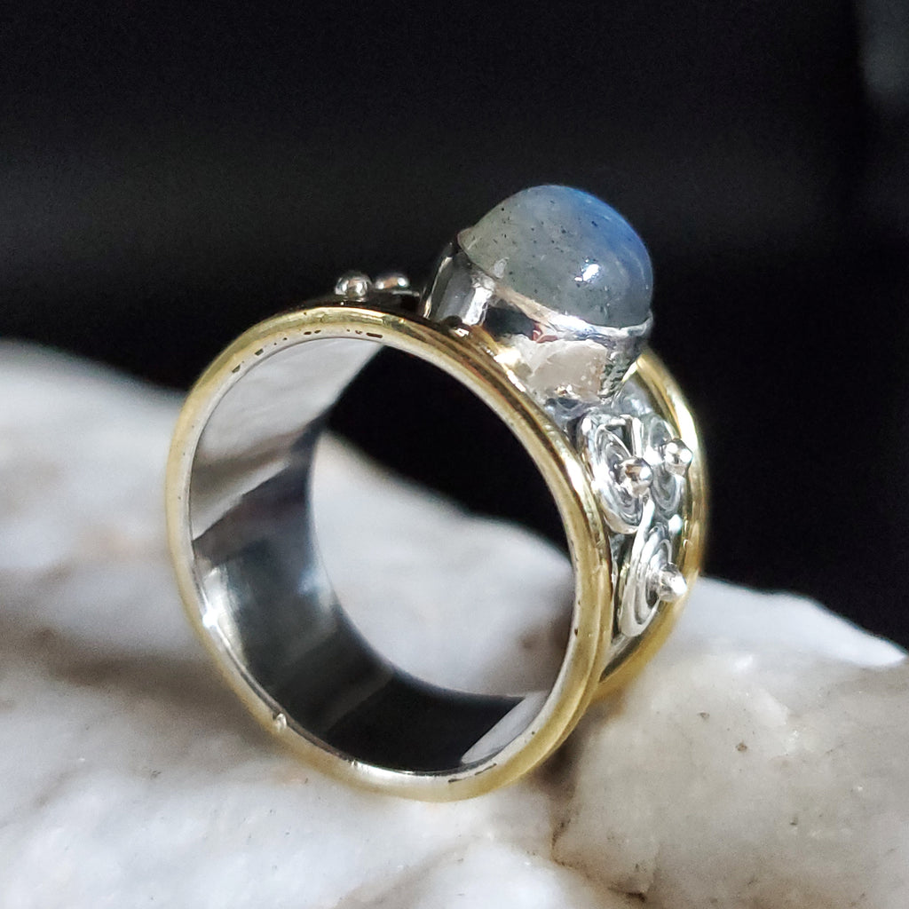 Apple Of Your Eye / 7.2 / Designer Jewelry Labradorite Stone Unique Ring Hypoallergenic Silver 925/!4K Gold Ring Gift for Momen