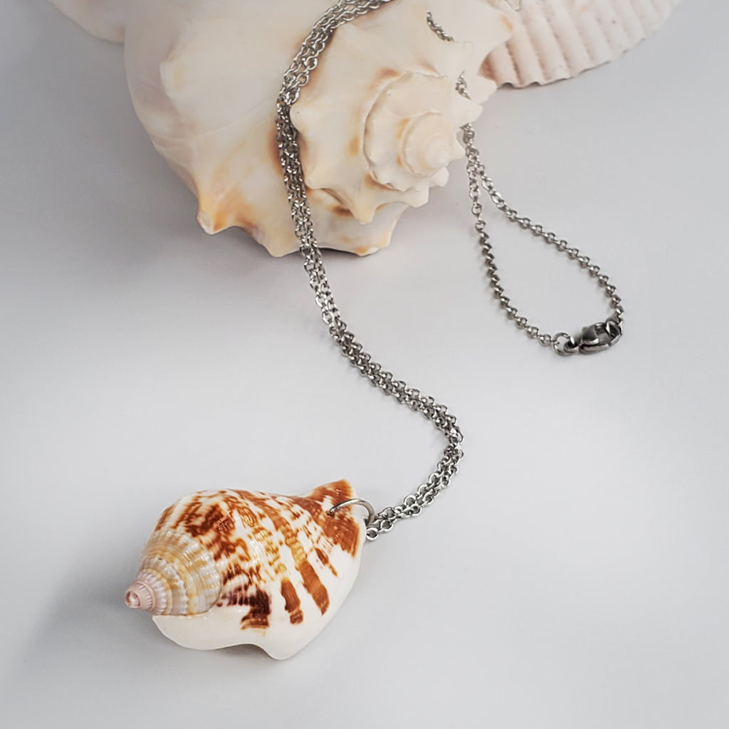 A LITTLE MEMORIES / Designer Silver Necklace Chic Natural Shell Centerpiece Elegant Handmade Minimalist Jewelry Gift for Her