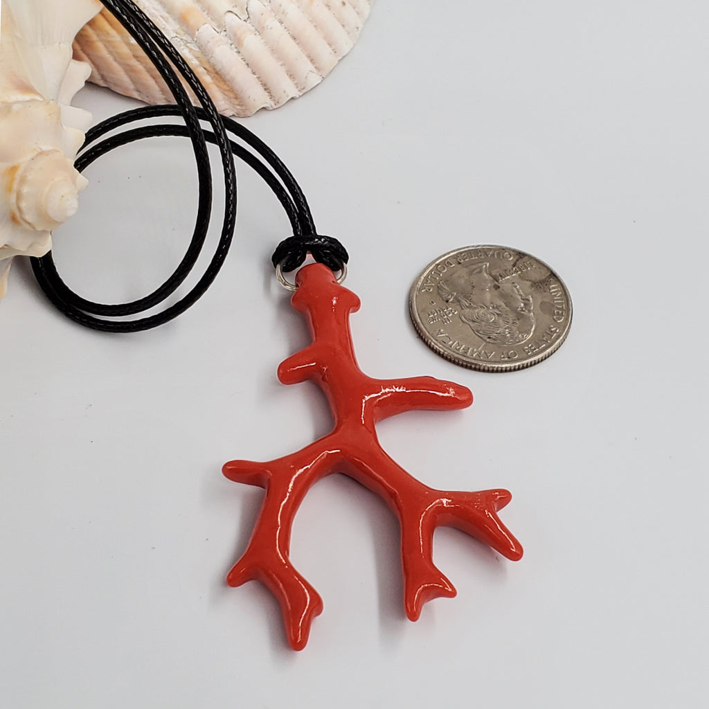 SUMMER SPECIAL / Big Coral Pendant Black Standard Cord Necklace Unique Boho Beach Necklace Gift for Bohemian Girl