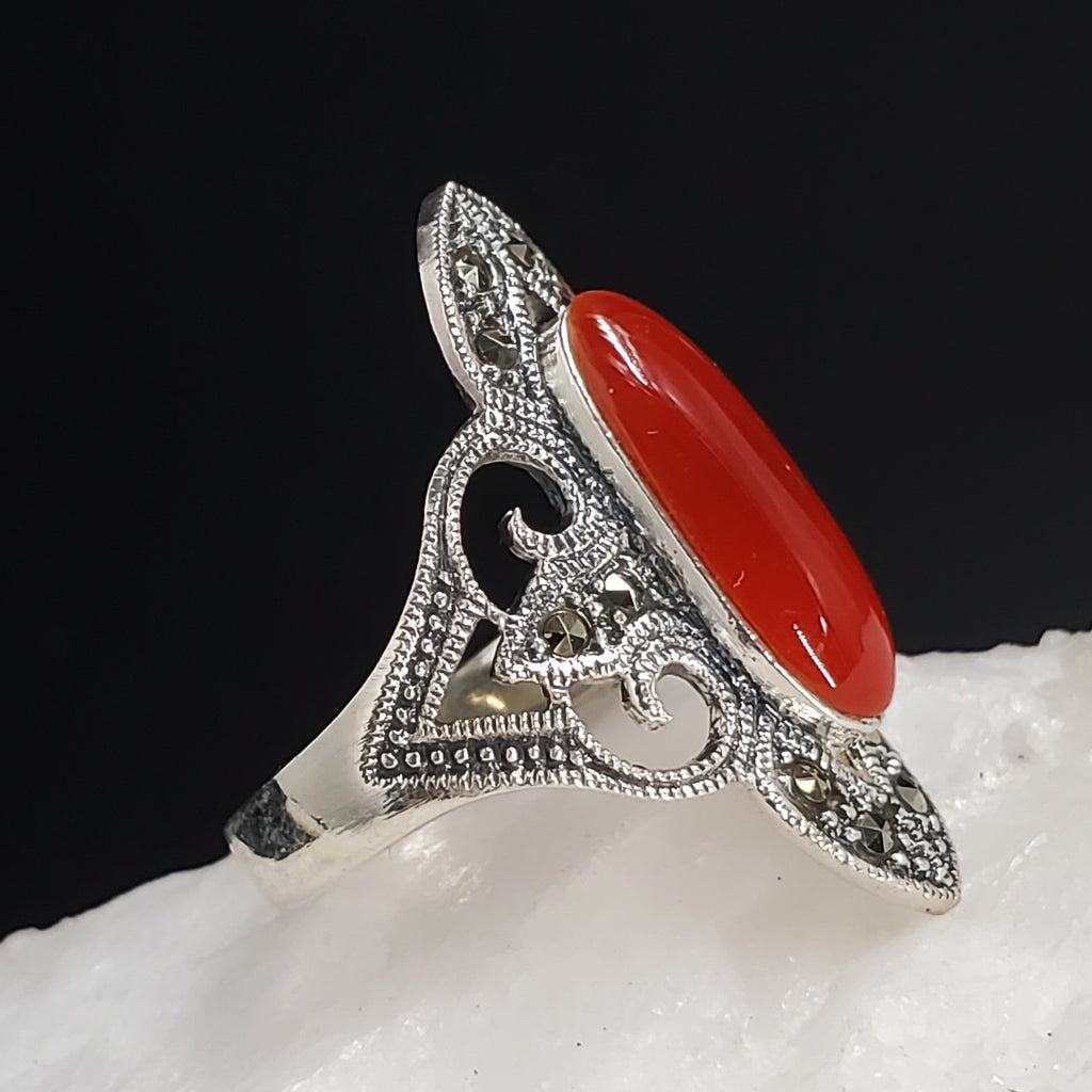 Winter Cherry / 8.2 / Designer Jewelry Natural Carnelian Stone Unique Ring Hypoallergenic Silver 925 Ring Gift for Momen