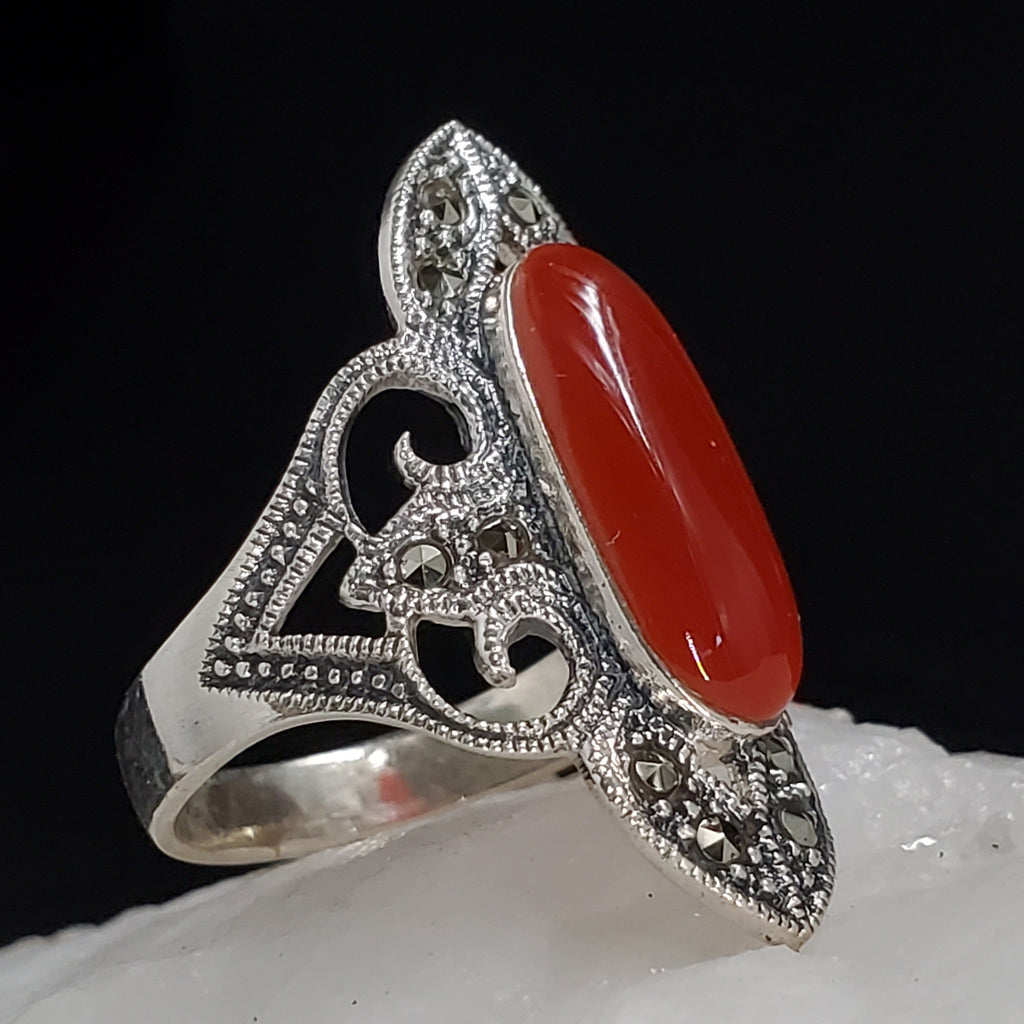 Winter Cherry / 8.2 / Designer Jewelry Natural Carnelian Stone Unique Ring Hypoallergenic Silver 925 Ring Gift for Momen