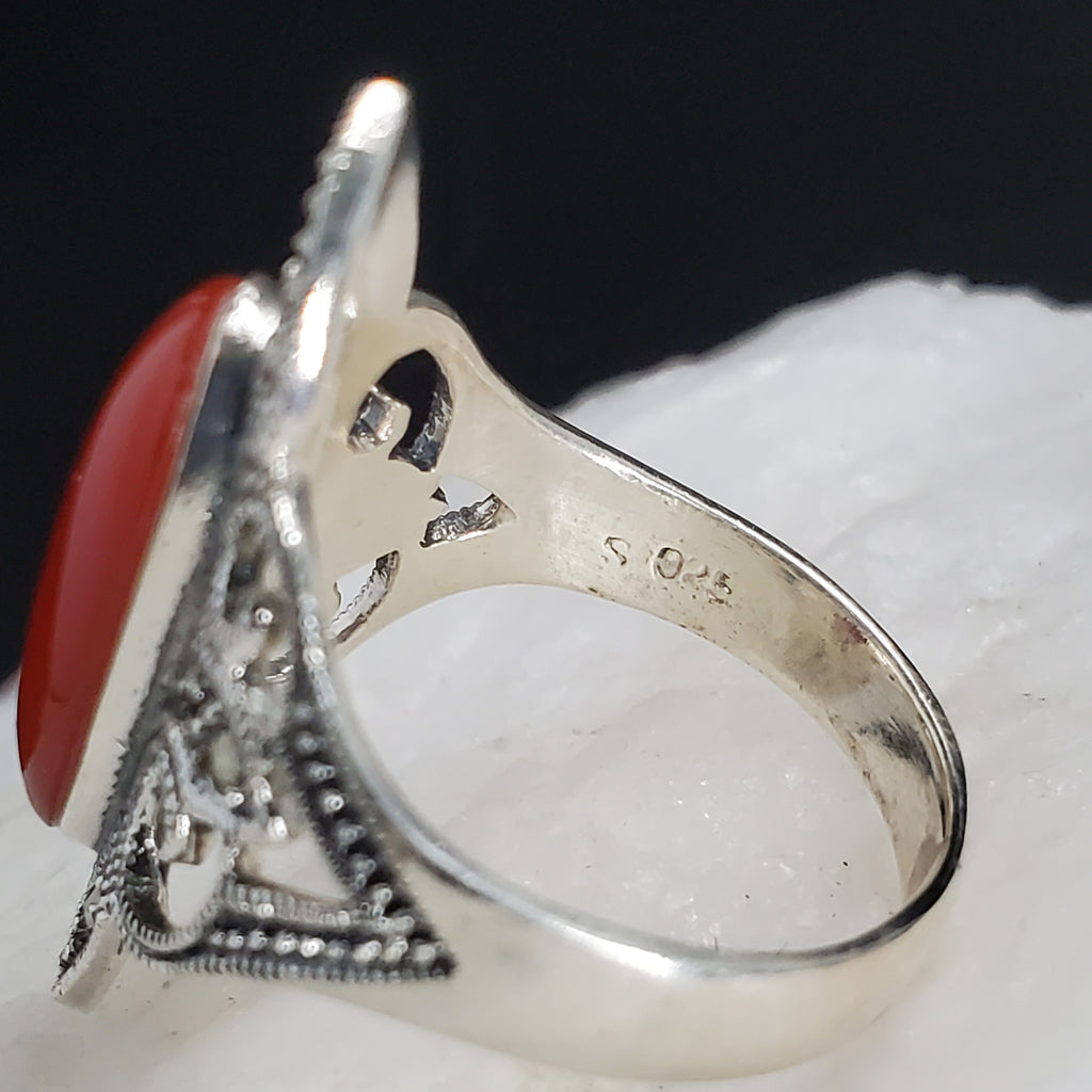 Winter Cherry / 8.2 / Designer Jewelry Natural Carnelian Stone Unique Ring Hypoallergenic Silver 925 Ring Gift for Momen
