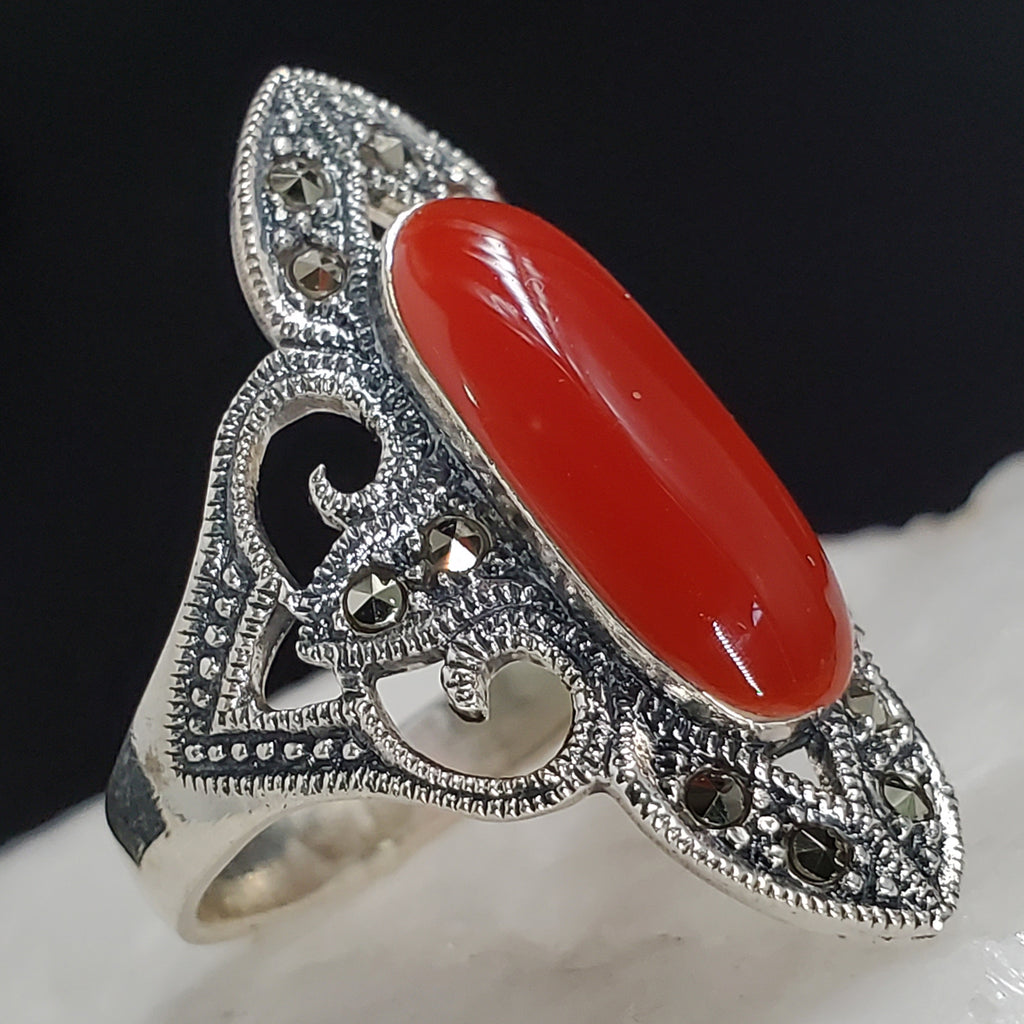 Winter Cherry / 8.2 / Designer Jewelry Natural Carnelian Stone Unique Ring Hypoallergenic Silver 925 Ring Gift for Momen