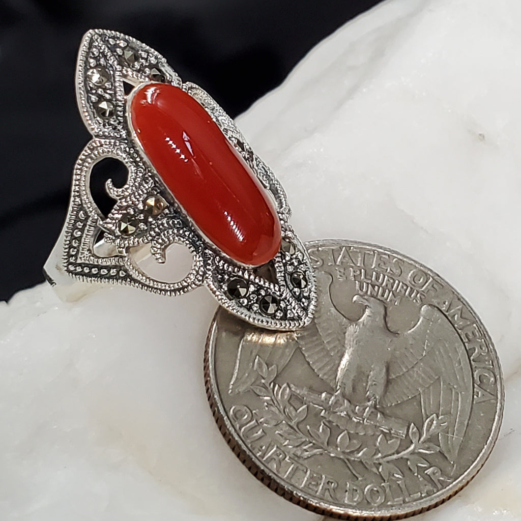 Winter Cherry / 8.2 / Designer Jewelry Natural Carnelian Stone Unique Ring Hypoallergenic Silver 925 Ring Gift for Momen