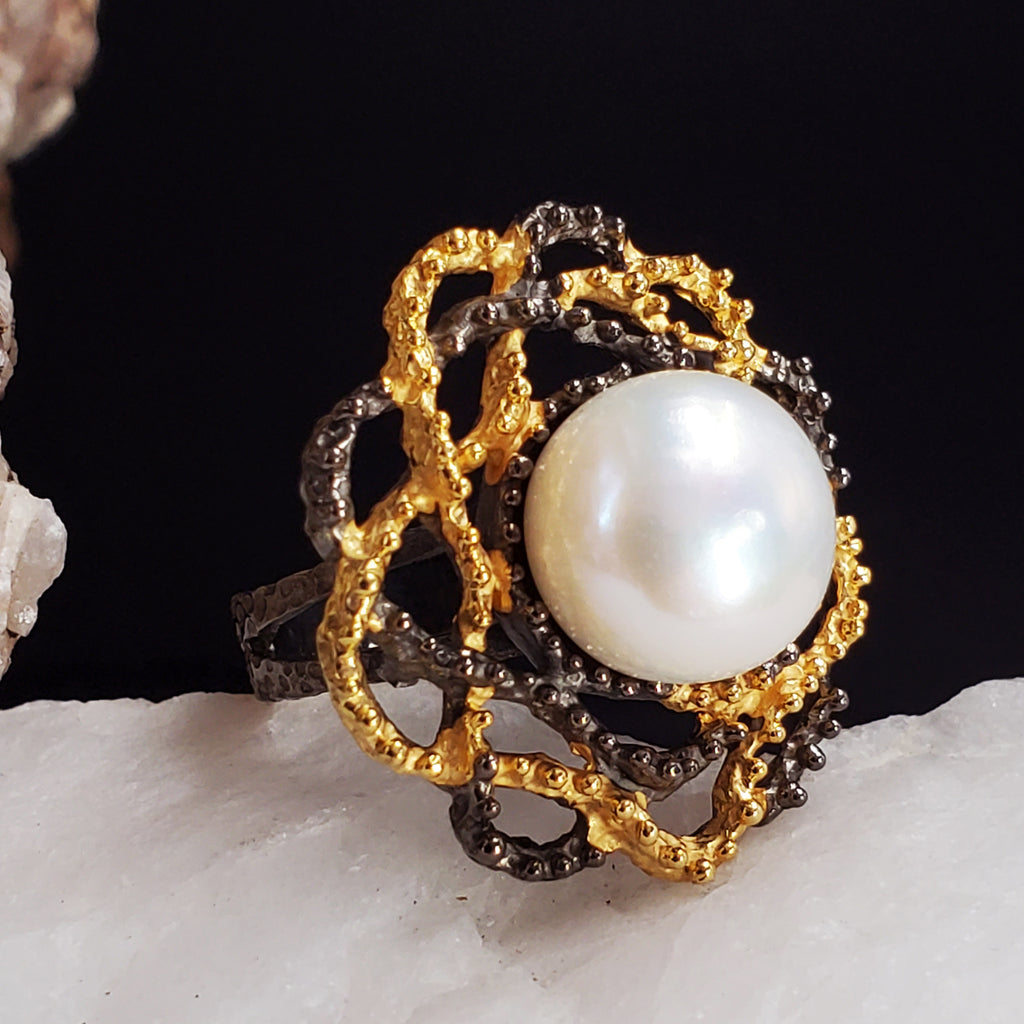 Athina / 7 / Designer Jewelry Natural Pearl Unique Ring Hypoallergenic Silver 925 Ring Gift for Momen