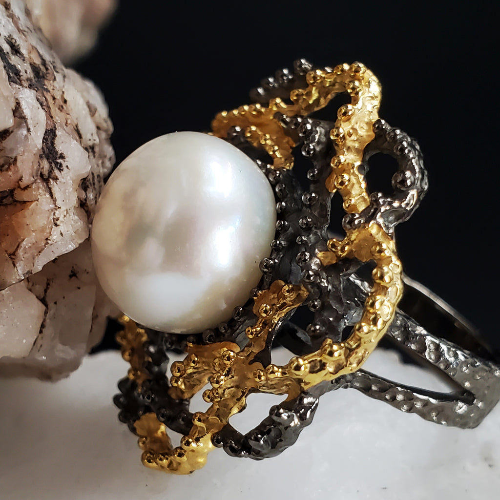 Athina / 7 / Designer Jewelry Natural Pearl Unique Ring Hypoallergenic Silver 925 Ring Gift for Momen