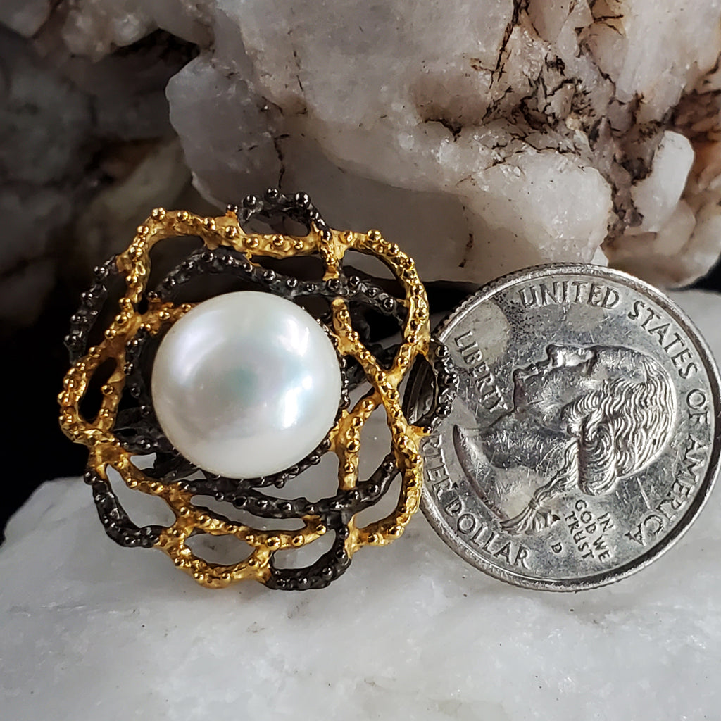 Athina / 7 / Designer Jewelry Natural Pearl Unique Ring Hypoallergenic Silver 925 Ring Gift for Momen