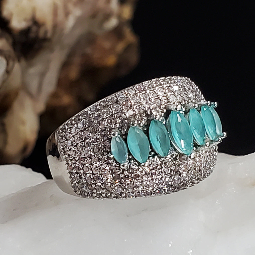 Feeling Blue / 8 / Designer Jewelry Aqua Blue Chalcedony Stone Unique Ring Hypoallergenic Silver 925 Ring Gift for Momen