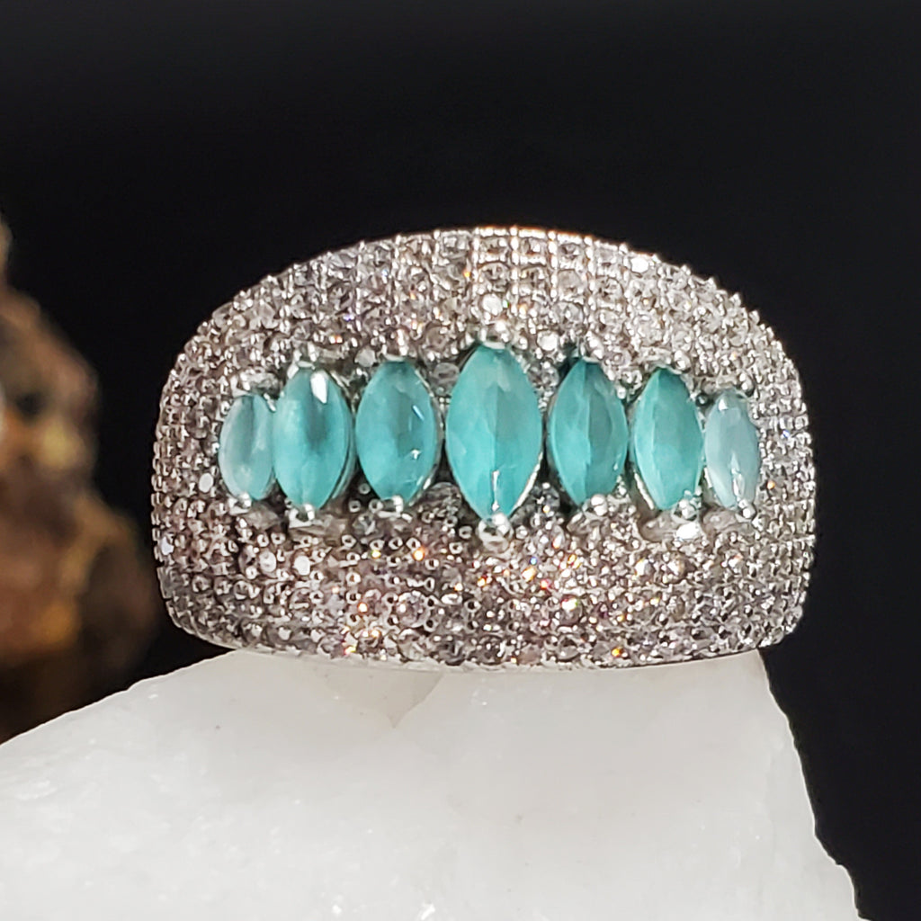 Feeling Blue / 8 / Designer Jewelry Aqua Blue Chalcedony Stone Unique Ring Hypoallergenic Silver 925 Ring Gift for Momen