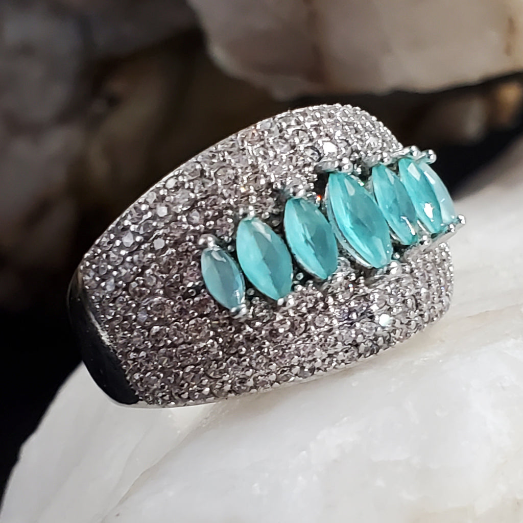 Feeling Blue / 8 / Designer Jewelry Aqua Blue Chalcedony Stone Unique Ring Hypoallergenic Silver 925 Ring Gift for Momen