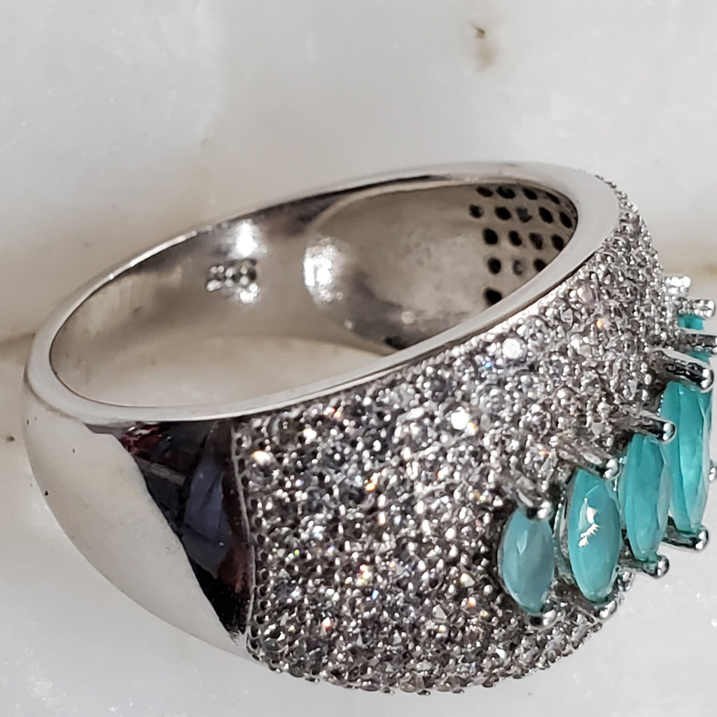 Feeling Blue / 8 / Designer Jewelry Aqua Blue Chalcedony Stone Unique Ring Hypoallergenic Silver 925 Ring Gift for Momen