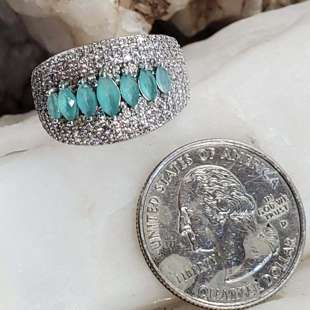 Feeling Blue / 8 / Designer Jewelry Aqua Blue Chalcedony Stone Unique Ring Hypoallergenic Silver 925 Ring Gift for Momen