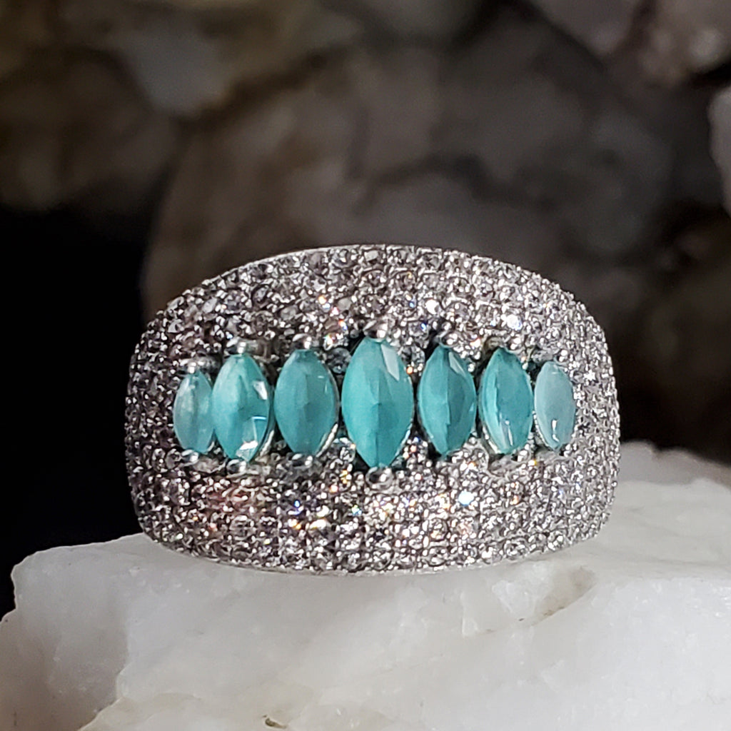 Feeling Blue / 8 / Designer Jewelry Aqua Blue Chalcedony Stone Unique Ring Hypoallergenic Silver 925 Ring Gift for Momen