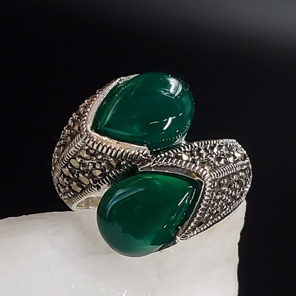 One Foreign Affair / 8.6 / Designer Jewelry Blue Chalcedony Stone Unique Ring Hypoallergenic Silver 925 Ring Gift for Momen