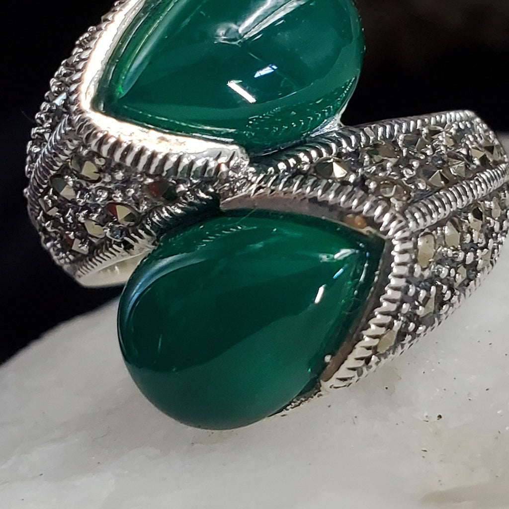 One Foreign Affair / 8.6 / Designer Jewelry Blue Chalcedony Stone Unique Ring Hypoallergenic Silver 925 Ring Gift for Momen