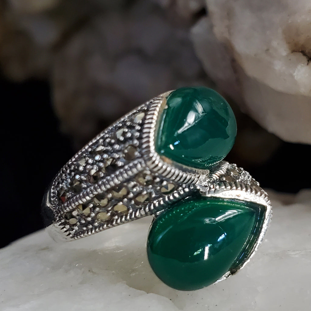 One Foreign Affair / 8.6 / Designer Jewelry Blue Chalcedony Stone Unique Ring Hypoallergenic Silver 925 Ring Gift for Momen