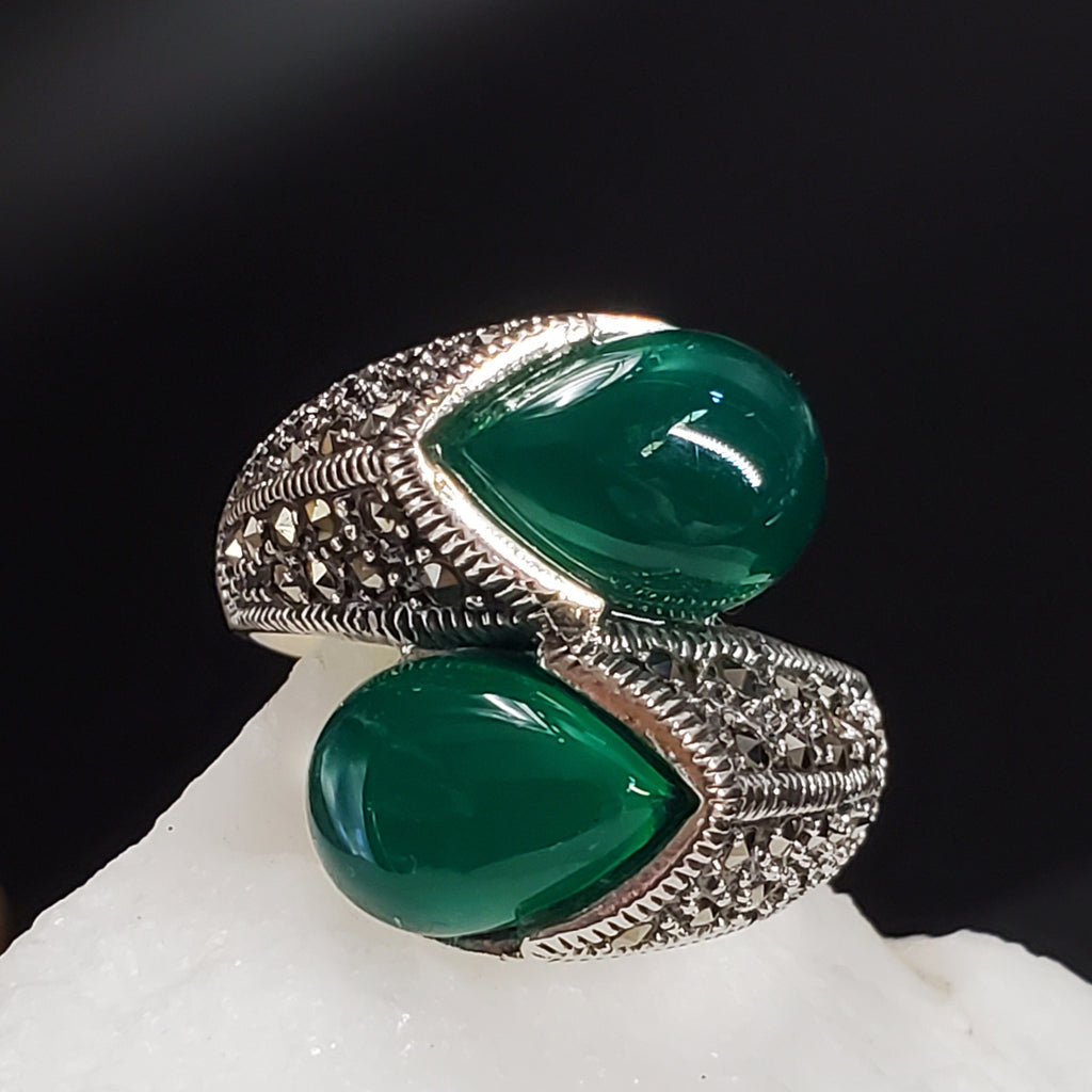 One Foreign Affair / 8.6 / Designer Jewelry Blue Chalcedony Stone Unique Ring Hypoallergenic Silver 925 Ring Gift for Momen