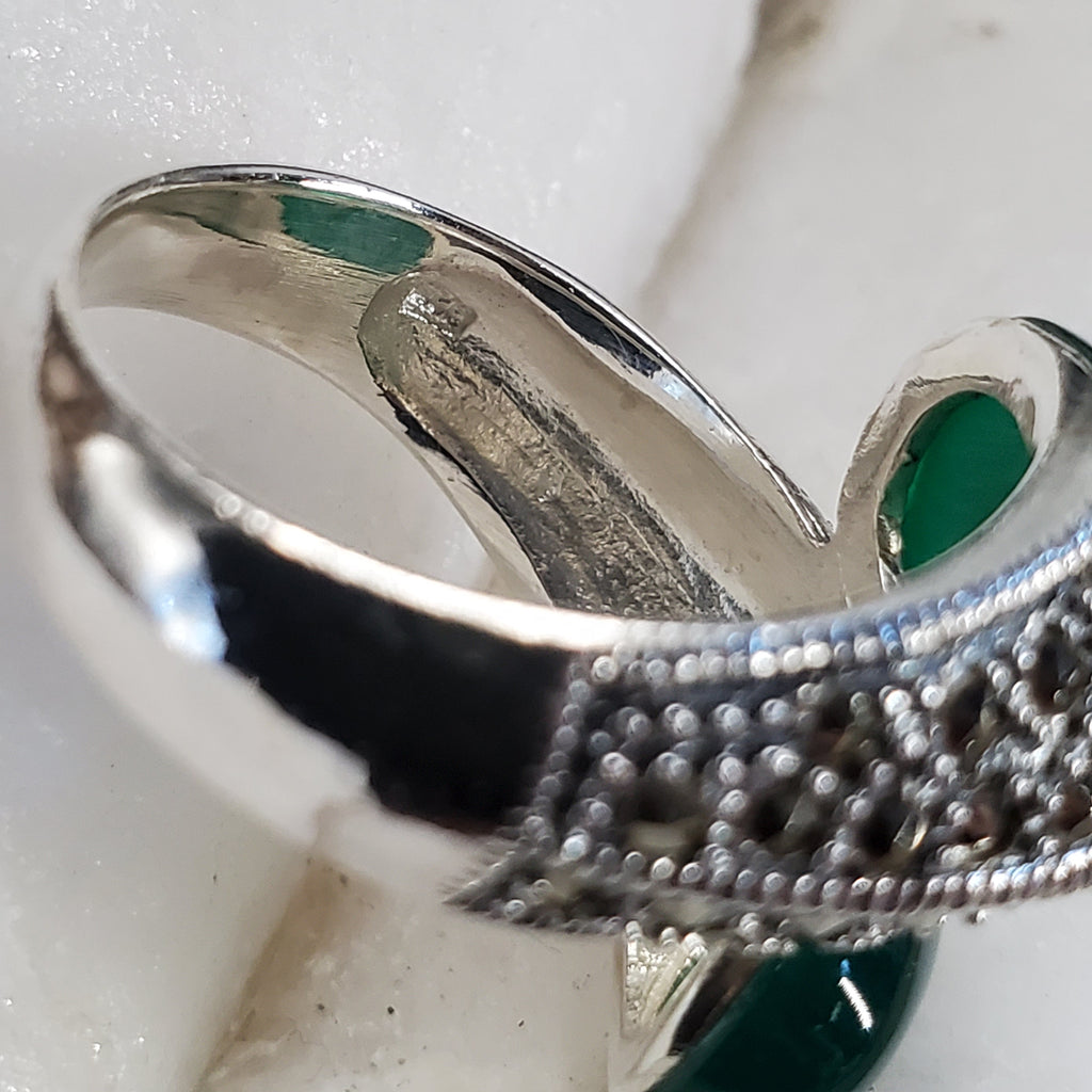 One Foreign Affair / 8.6 / Designer Jewelry Blue Chalcedony Stone Unique Ring Hypoallergenic Silver 925 Ring Gift for Momen