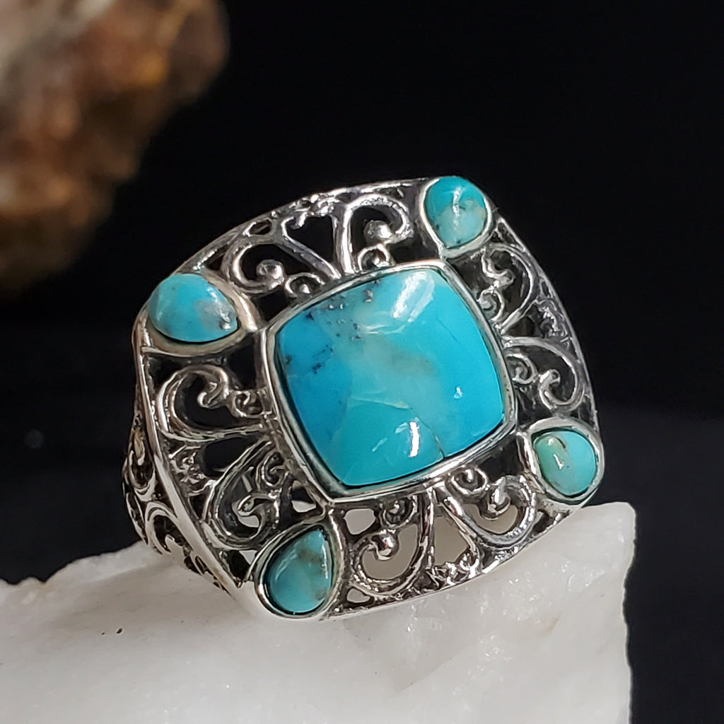 Lover To Lover / 9 / Designer Jewelry Turquoise Stone Unique Ring Hypoallergenic Silver 925 Ring Gift for Momen