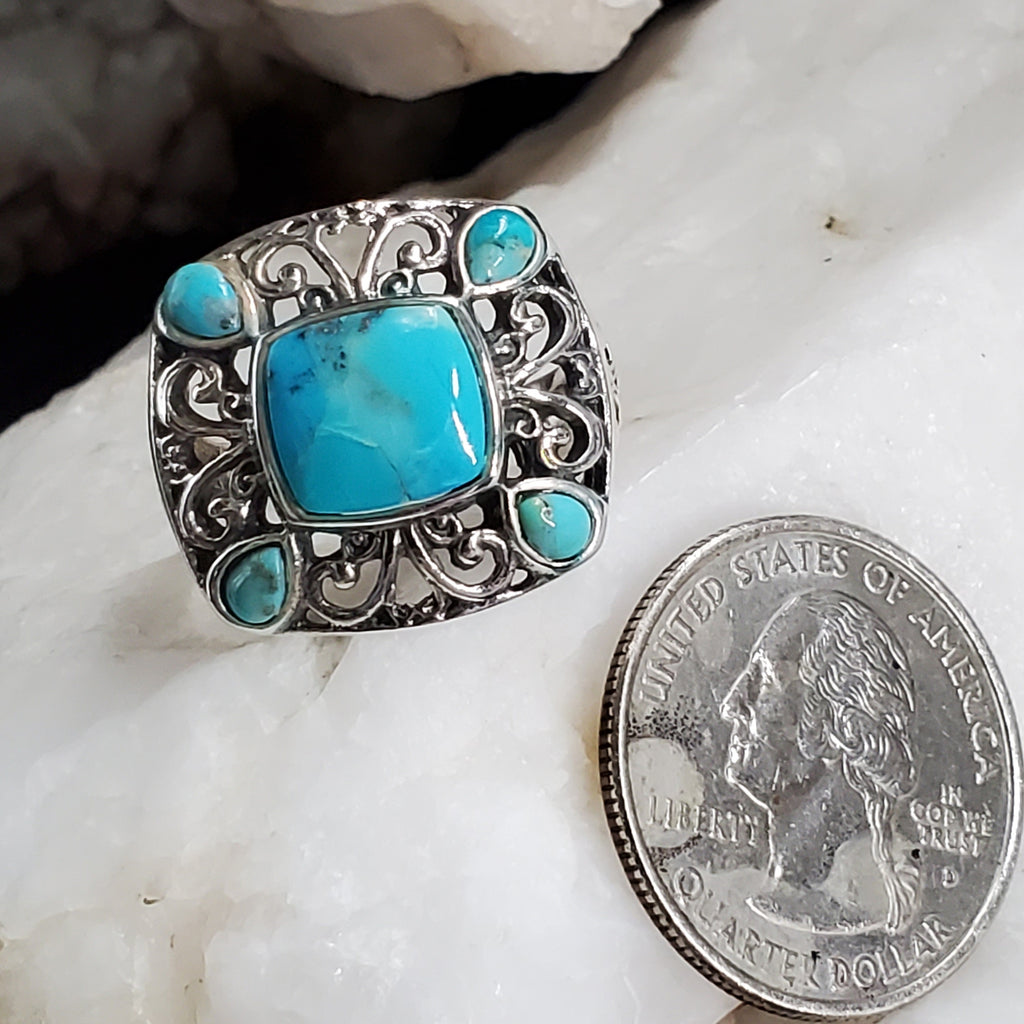 Lover To Lover / 9 / Designer Jewelry Turquoise Stone Unique Ring Hypoallergenic Silver 925 Ring Gift for Momen
