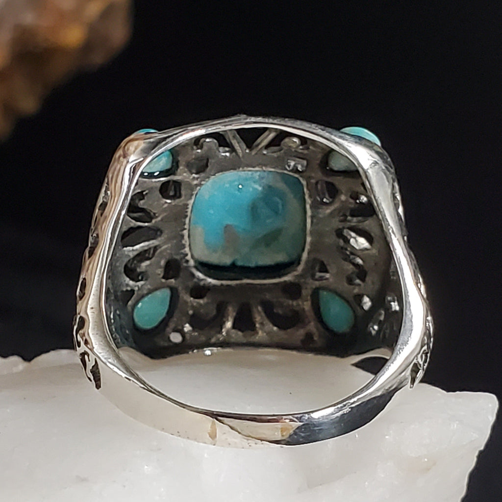 Lover To Lover / 9 / Designer Jewelry Turquoise Stone Unique Ring Hypoallergenic Silver 925 Ring Gift for Momen