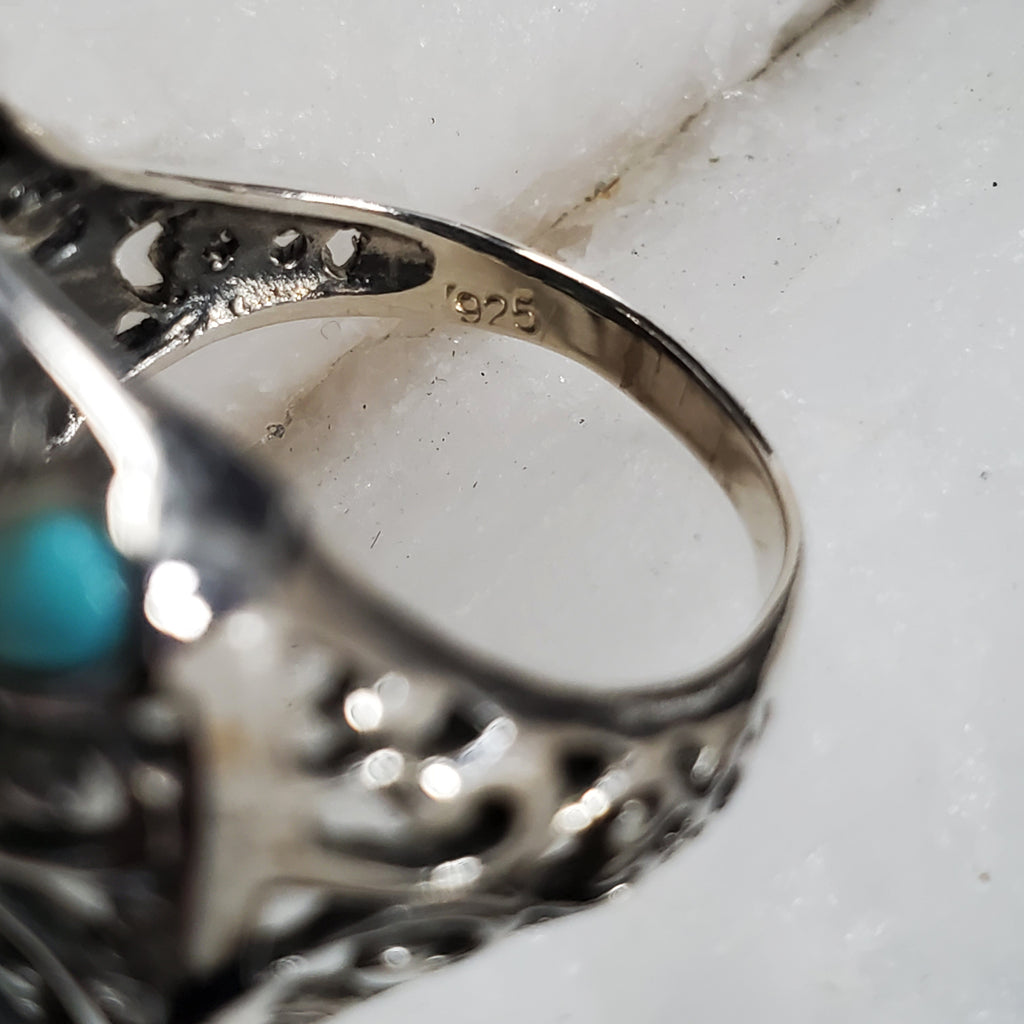 Lover To Lover / 9 / Designer Jewelry Turquoise Stone Unique Ring Hypoallergenic Silver 925 Ring Gift for Momen