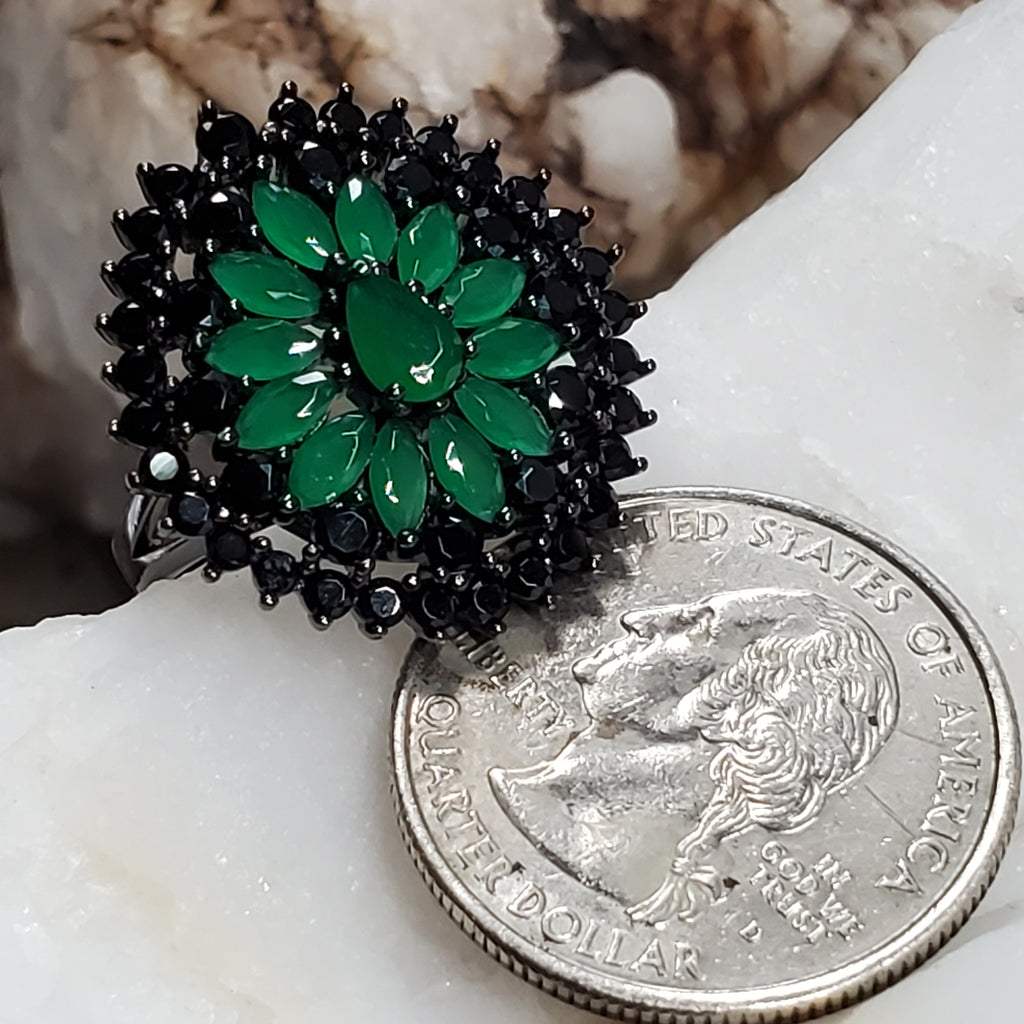 Beyond Me / 7 / Designer Jewelry Green Chalcedony Stone Unique Ring Hypoallergenic Silver 925 Ring Gift for Momen