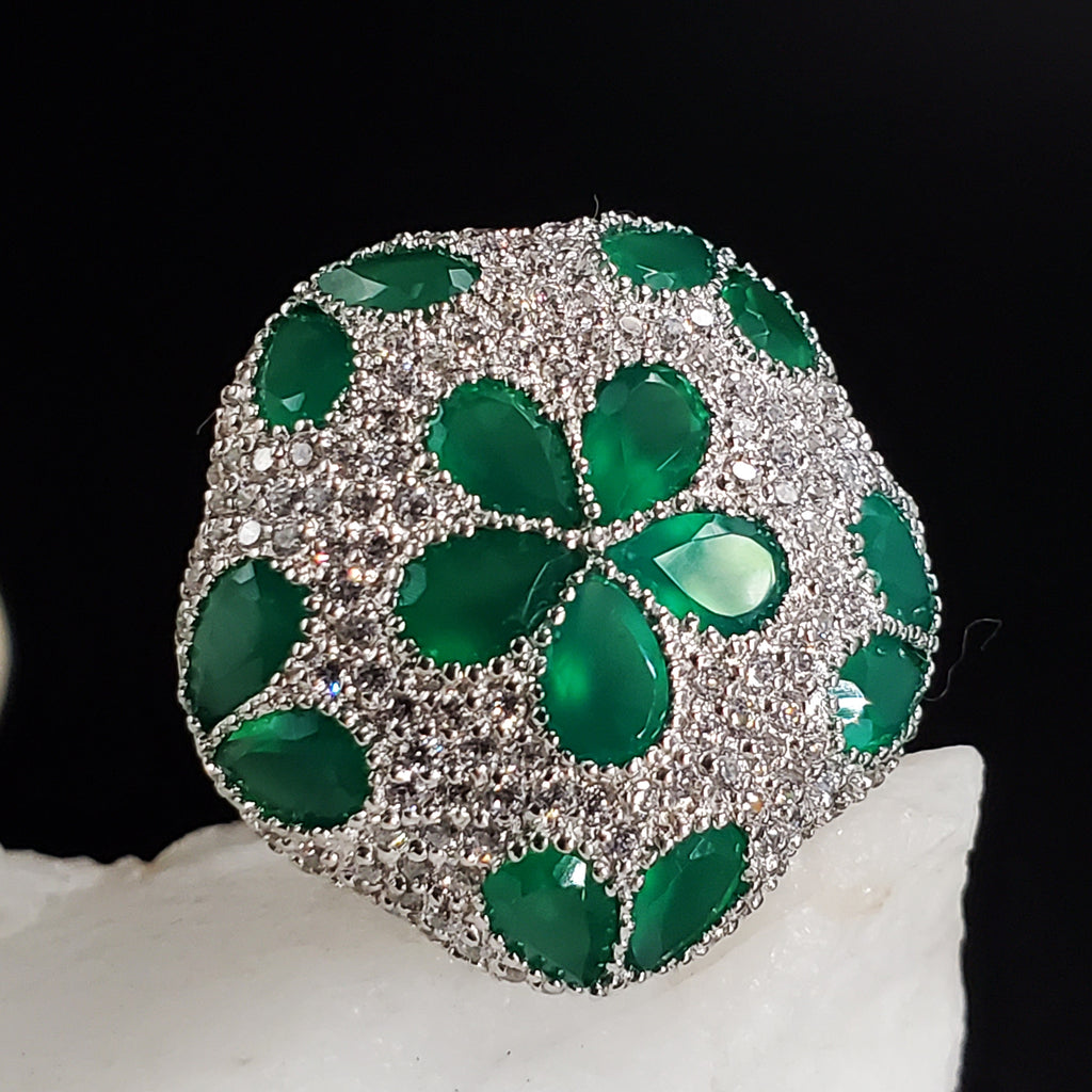 Sand Dollar / 7.8 / Designer Jewelry Natural Raw Emerald Stone Unique Ring Hypoallergenic Silver 925 Ring Gift for Momen