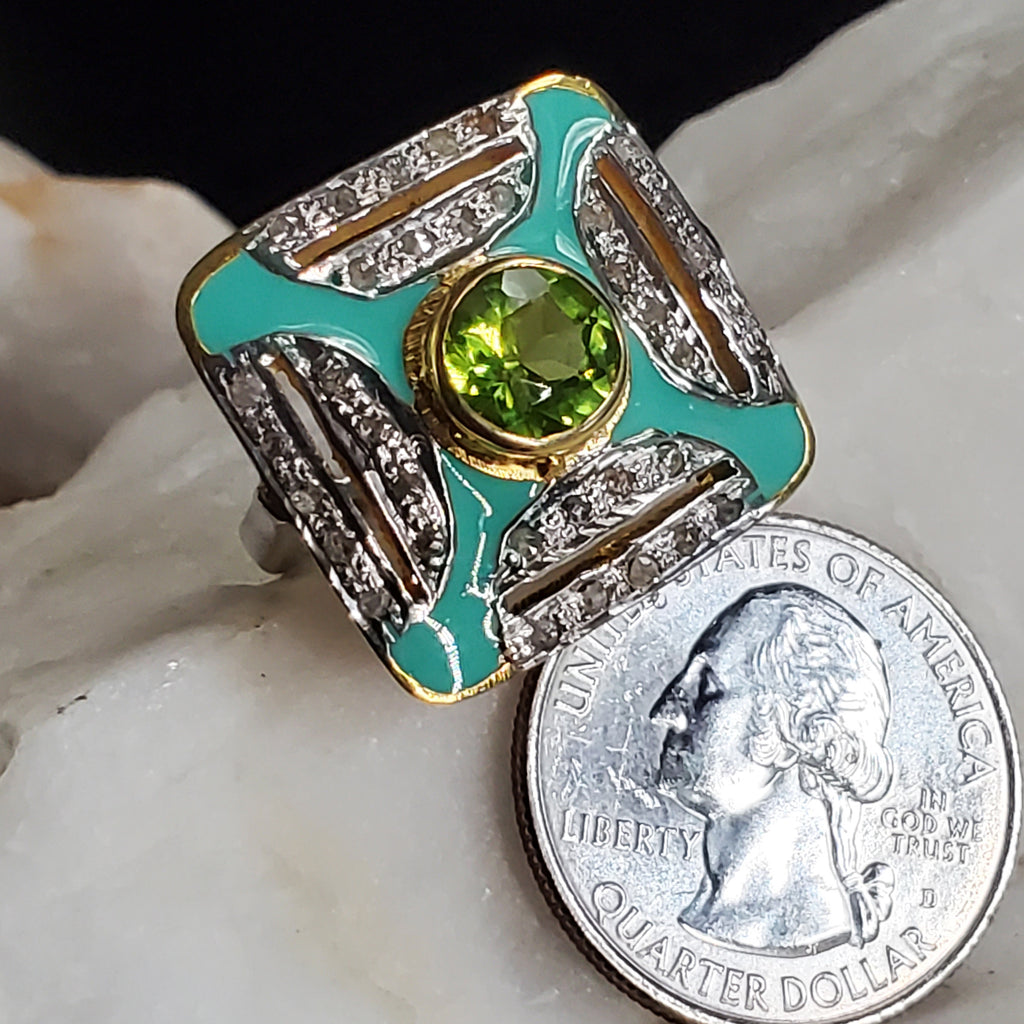 100 Degrees Of Shine / 9.5 / Designer Jewelry Genuine Peridot Stone Unique Ring Hypoallergenic Silver 925 Ring Gift for Momen