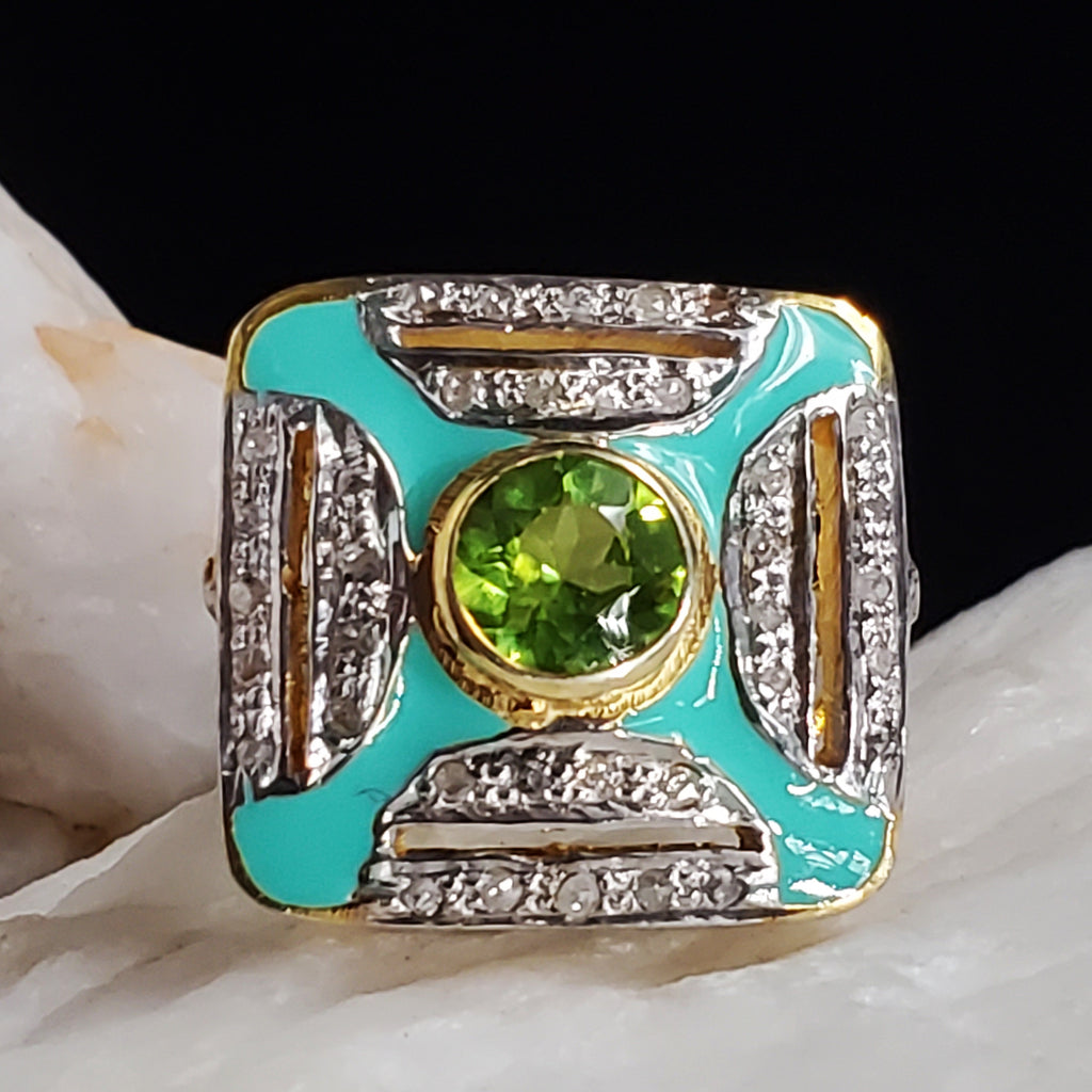 100 Degrees Of Shine / 9.5 / Designer Jewelry Genuine Peridot Stone Unique Ring Hypoallergenic Silver 925 Ring Gift for Momen