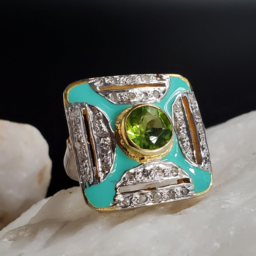 100 Degrees Of Shine / 9.5 / Designer Jewelry Genuine Peridot Stone Unique Ring Hypoallergenic Silver 925 Ring Gift for Momen