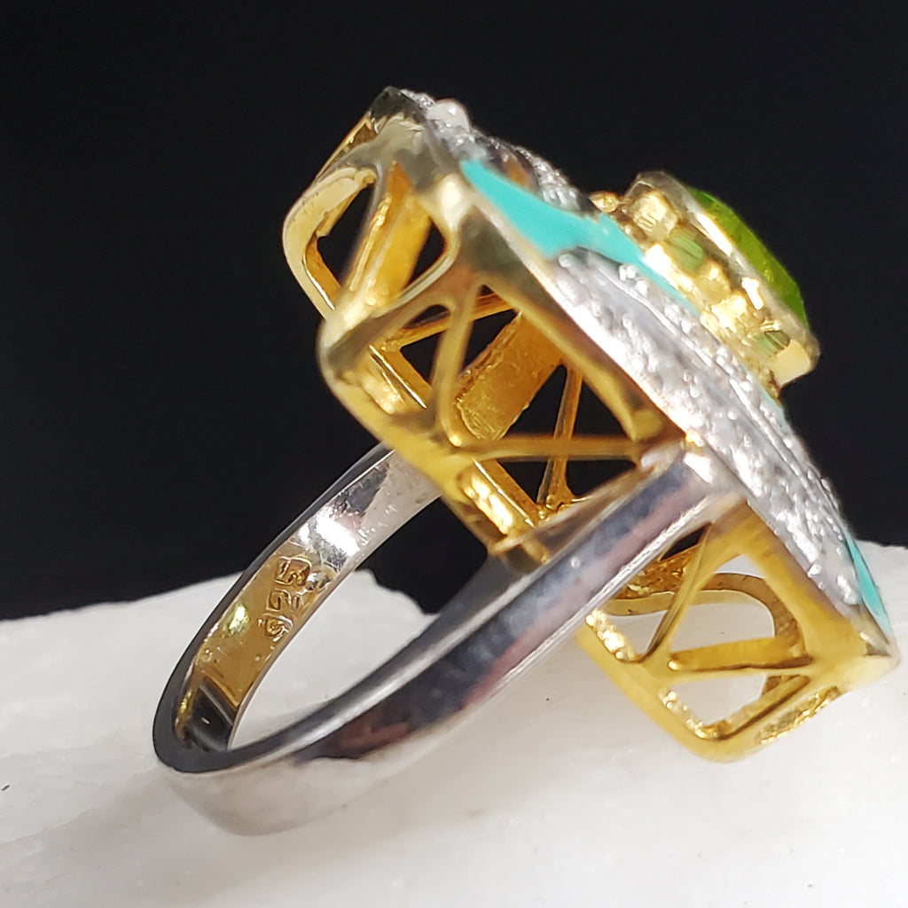 100 Degrees Of Shine / 9.5 / Designer Jewelry Genuine Peridot Stone Unique Ring Hypoallergenic Silver 925 Ring Gift for Momen