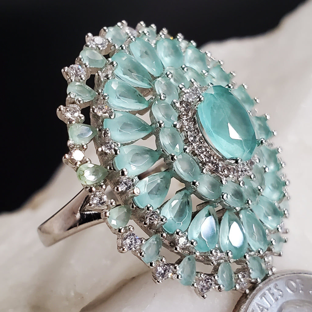 On My Mind / 6.5 / Designer Jewelry Blue Chalcedony Stone Unique Ring Hypoallergenic Silver 925 Ring Gift for Momen