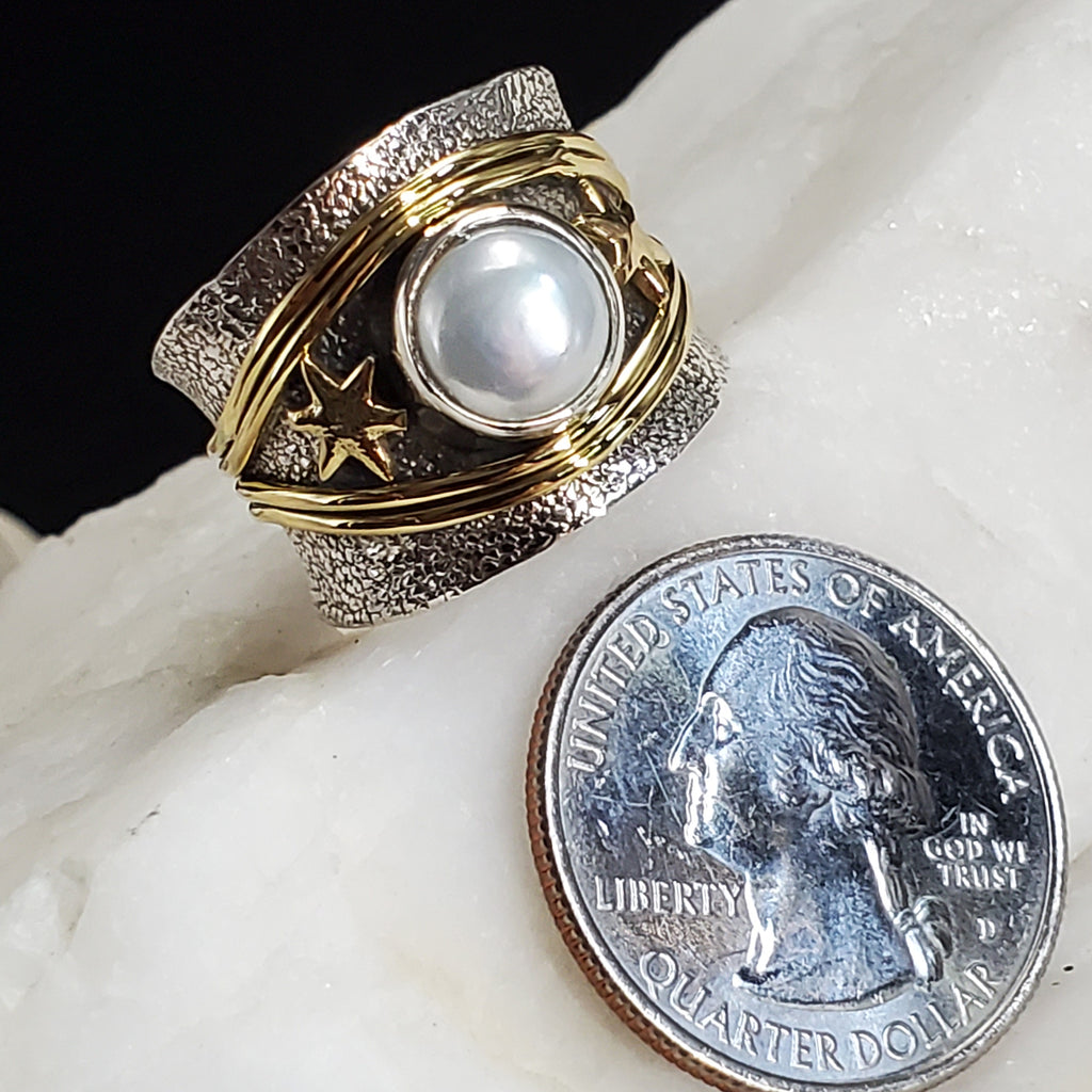 All-Stars Is Yours / 5.6 / Silver Gold Ring Natural Pearls Stone Hypoallergenic Jewelry Most Popular Jewelry Gift For Women