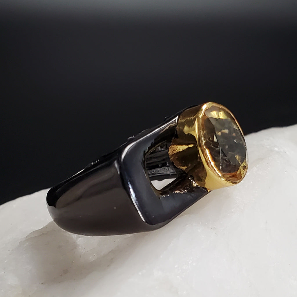 Part Time Love / 8 / Designer Jewelry Natural Citrine Stone Unique Ring Hypoallergenic Silver 925 Ring Gift for Momen