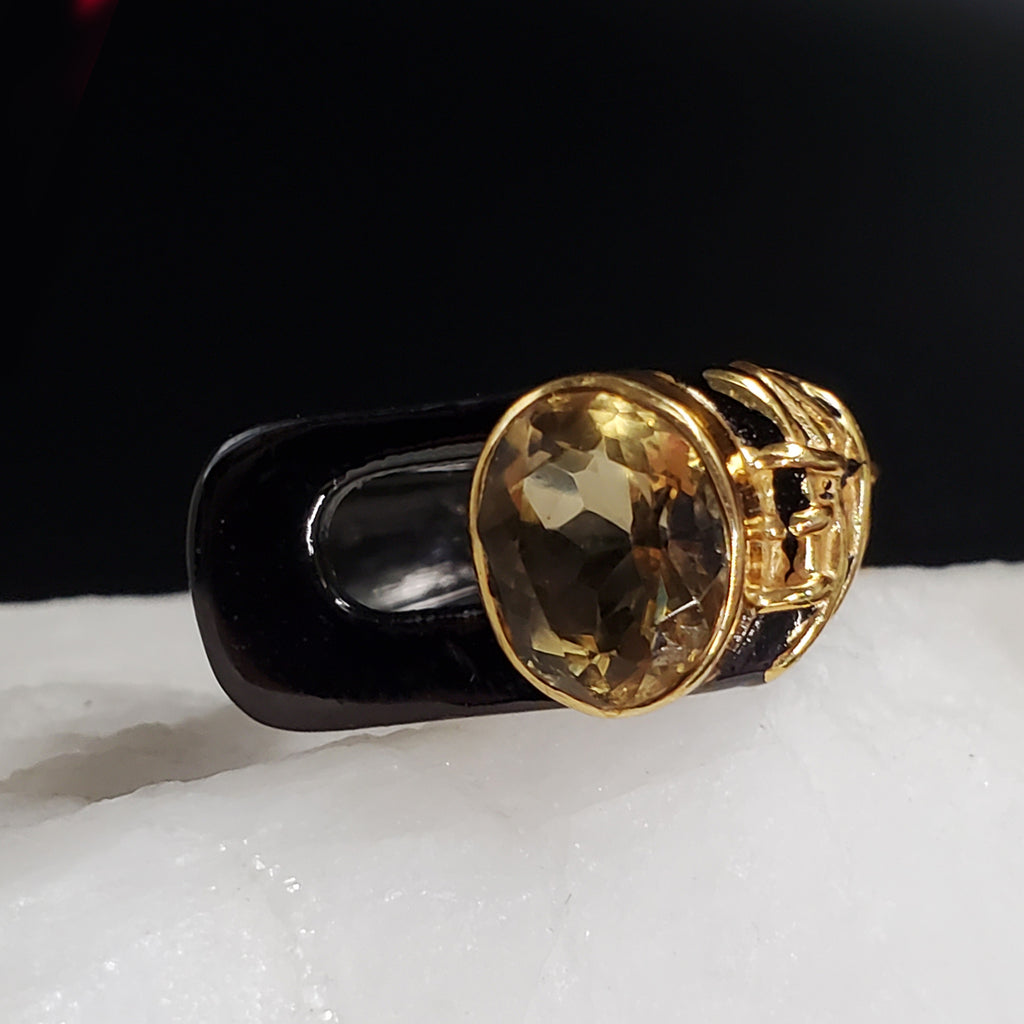 Part Time Love / 8 / Designer Jewelry Natural Citrine Stone Unique Ring Hypoallergenic Silver 925 Ring Gift for Momen