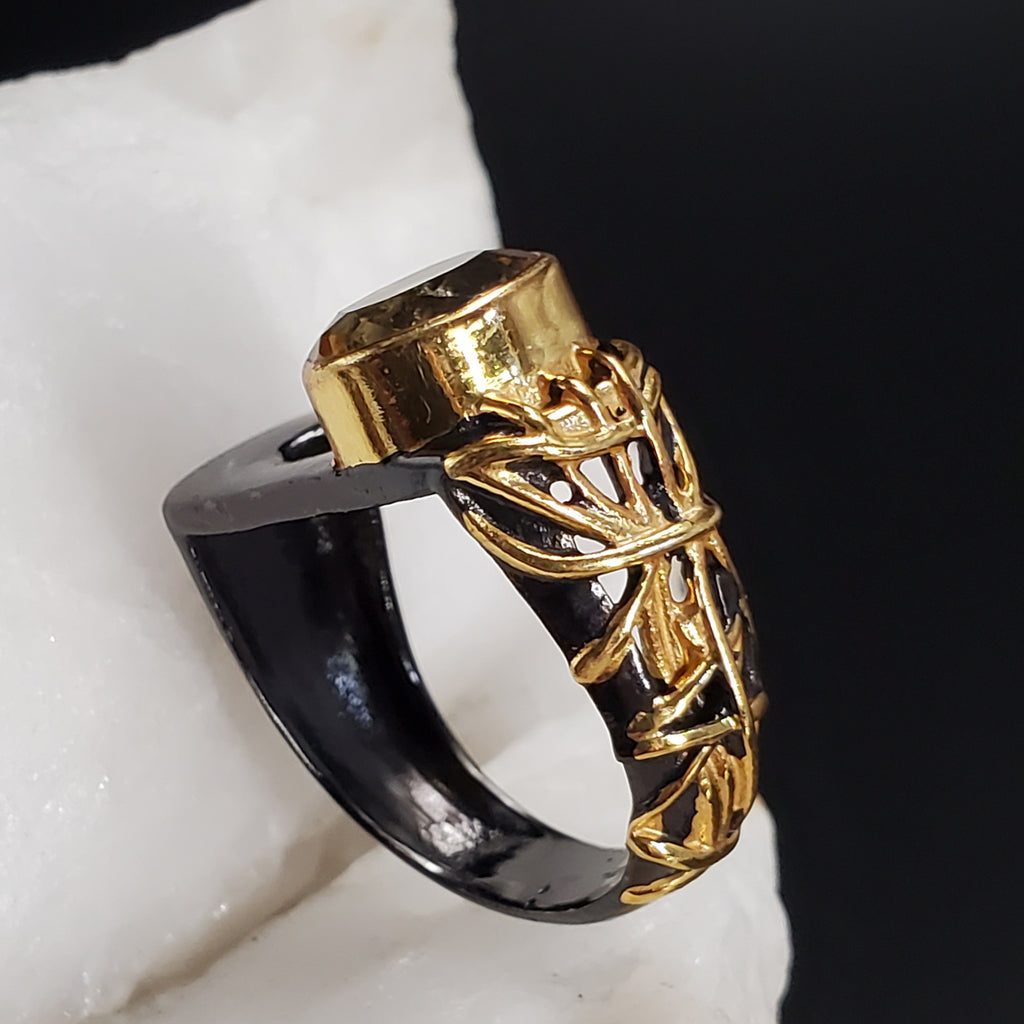 Part Time Love / 8 / Designer Jewelry Natural Citrine Stone Unique Ring Hypoallergenic Silver 925 Ring Gift for Momen