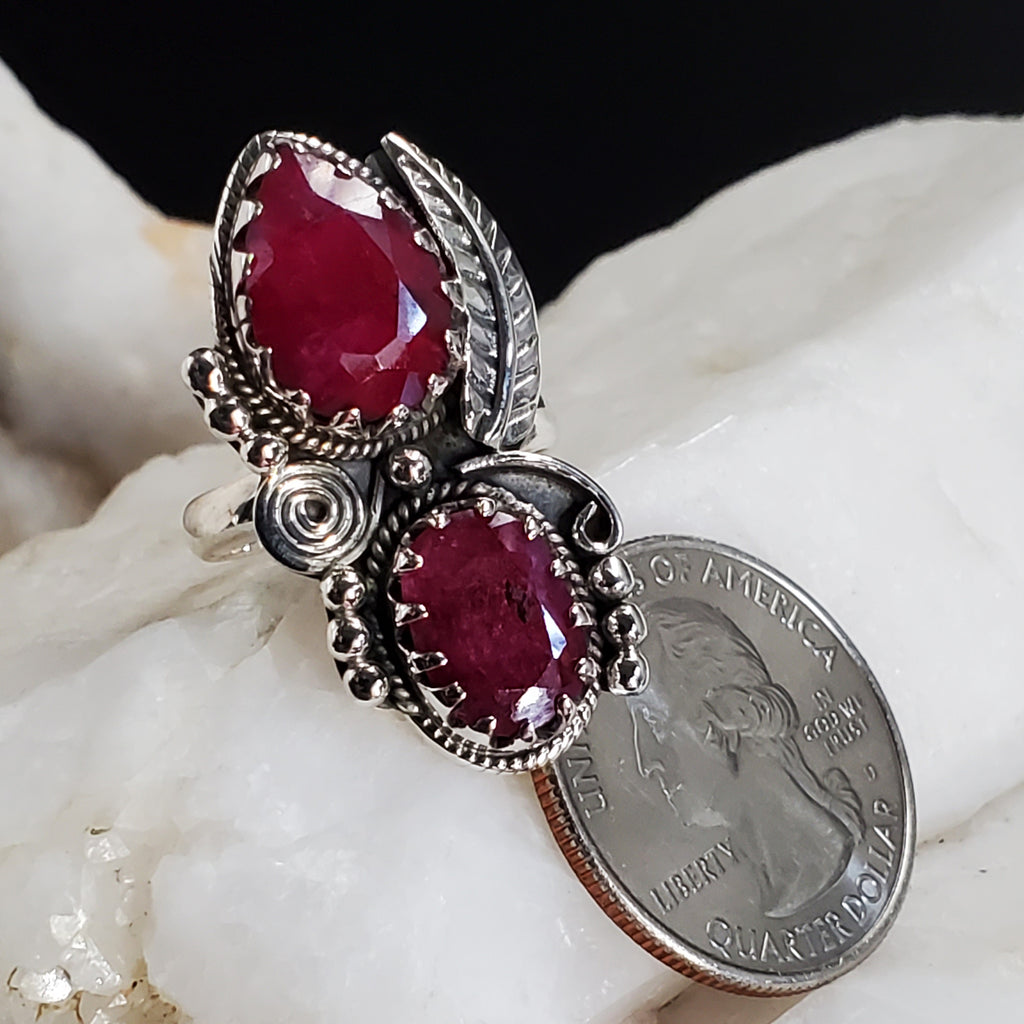 Queen Of Sheba / 8 / Designer Jewelry Natural Raw Pink Ruby Stone Unique Ring Hypoallergenic Silver 925 Ring Gift for Momen